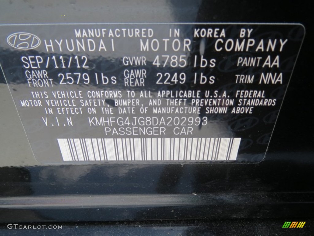 2013 Azera Color Code AA for Black Onyx Pearl Photo #73149465