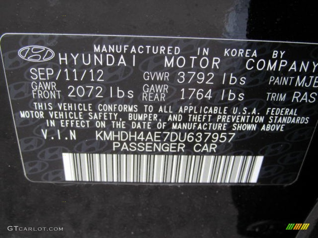 2013 Elantra Limited - Black / Gray photo #10