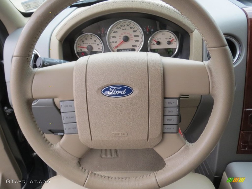 2006 Ford F150 Lariat SuperCrew Tan Steering Wheel Photo #73178433