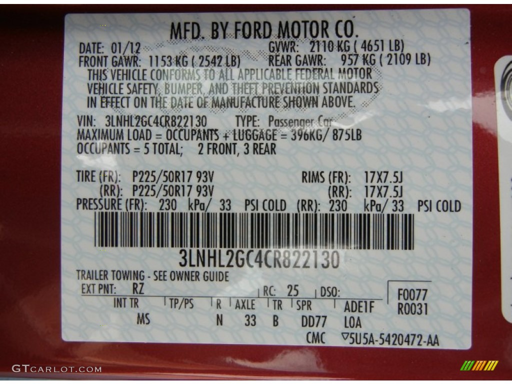 2012 MKZ FWD - Red Candy Metallic / Light Camel photo #13