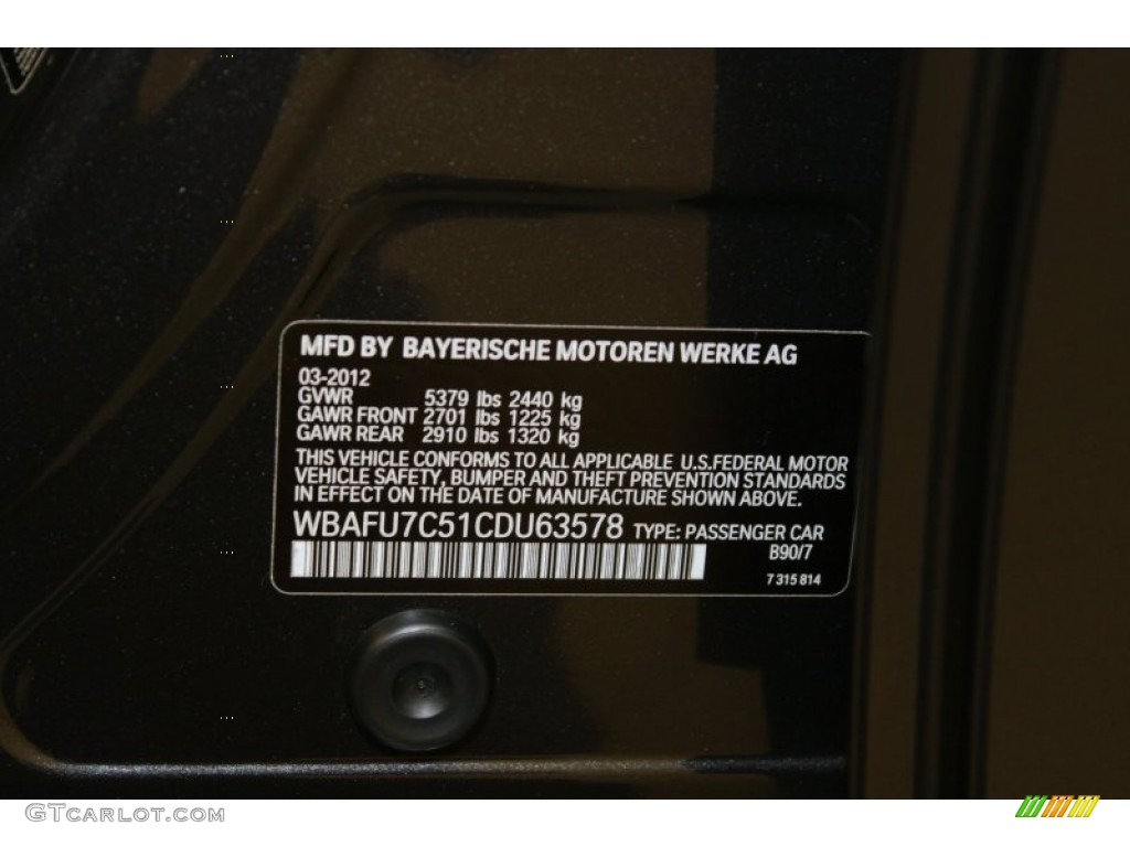 2012 5 Series 535i xDrive Sedan - Dark Graphite Metallic II / Black photo #34