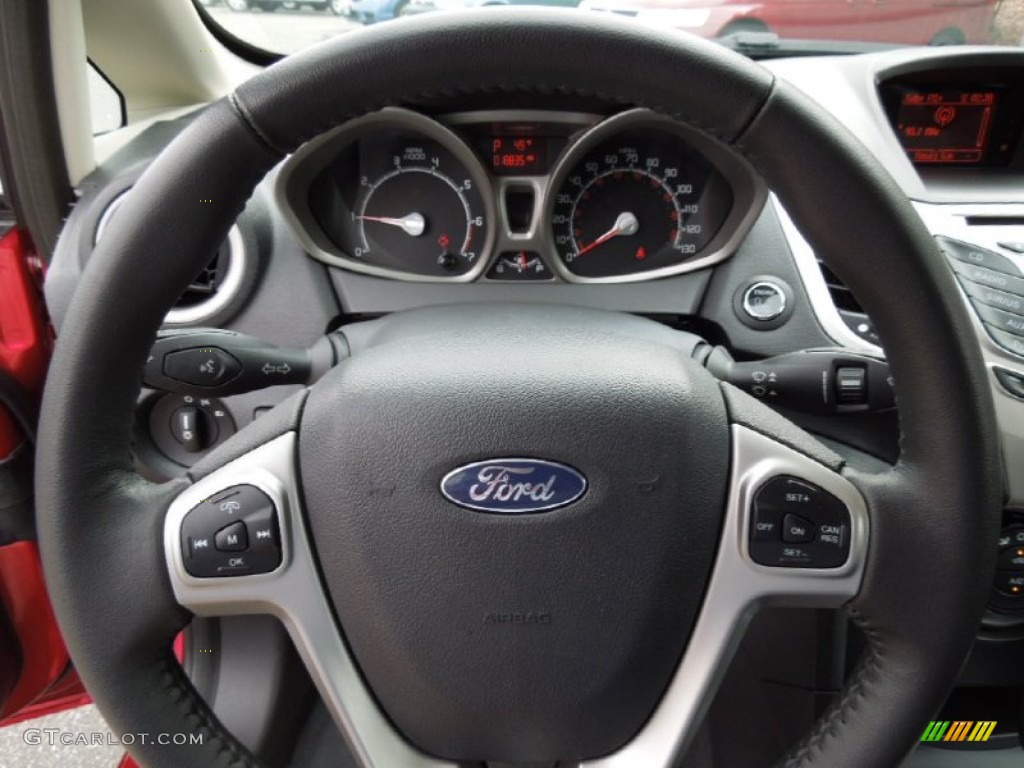 2011 Ford Fiesta SES Hatchback Charcoal Black/Blue Cloth Steering Wheel Photo #73196241