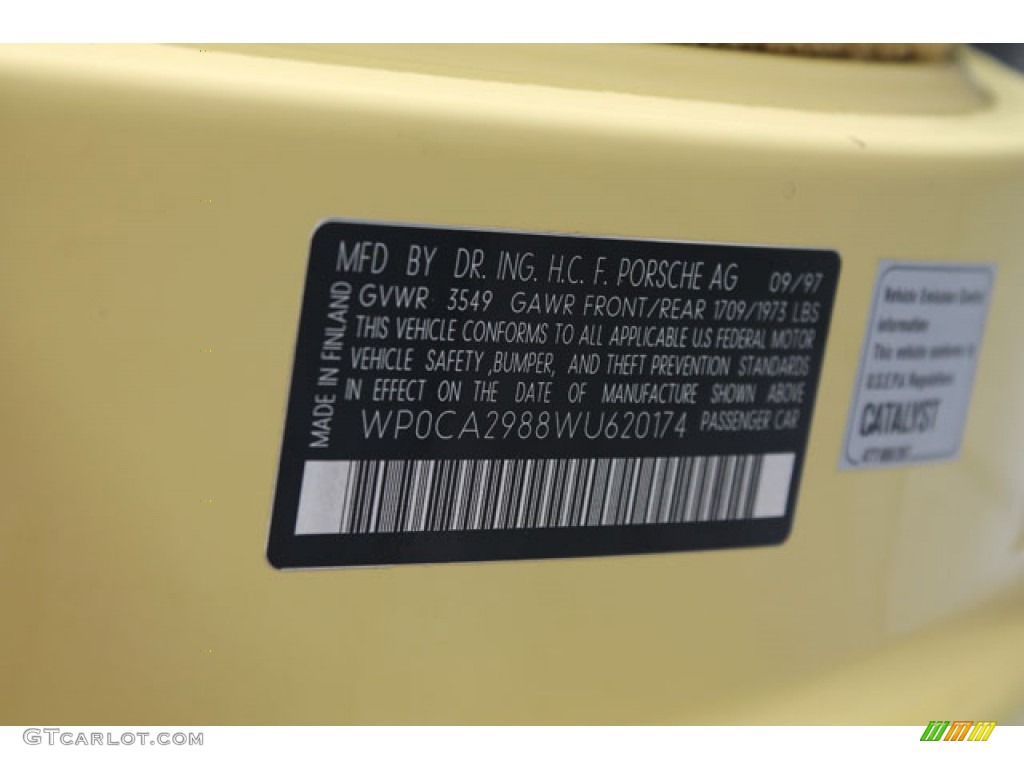 1998 Porsche Boxster Standard Boxster Model Info Tag Photo #73202967