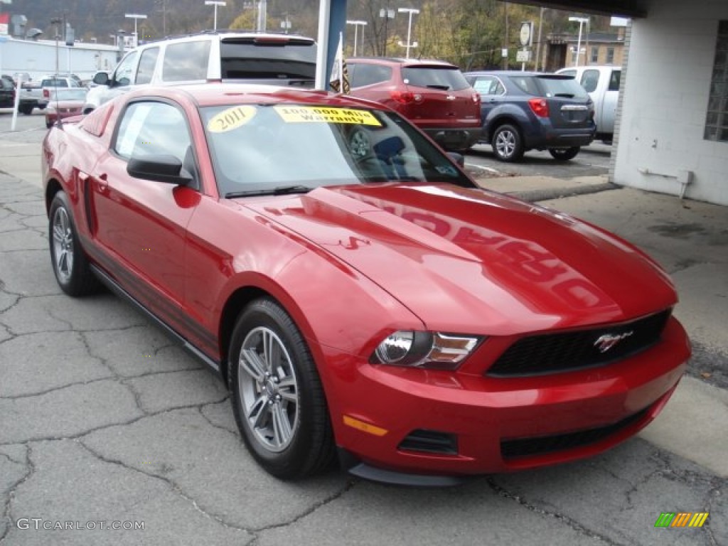 2011 Mustang V6 Premium Coupe - Red Candy Metallic / Charcoal Black photo #2