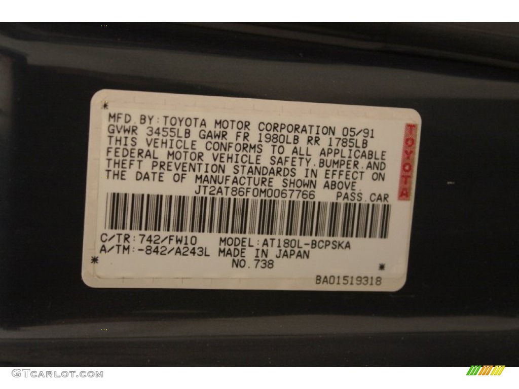 1991 Toyota Celica ST Coupe Color Code Photos
