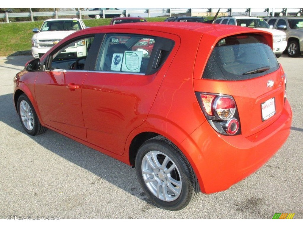 Inferno Orange Metallic 2013 Chevrolet Sonic LT Hatch Exterior Photo #73239219