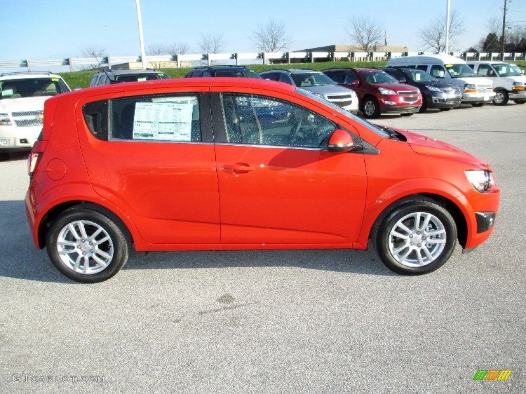 Inferno Orange Metallic 2013 Chevrolet Sonic LT Hatch Exterior Photo #73239249