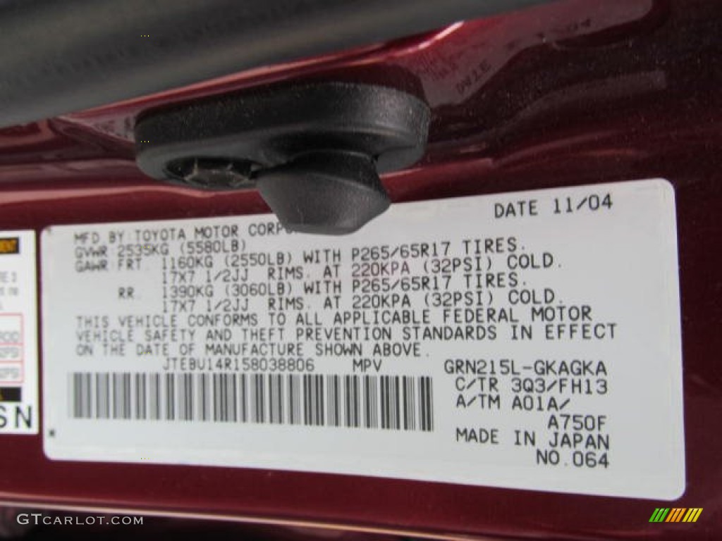 2005 Toyota 4Runner Sport Edition 4x4 Color Code Photos