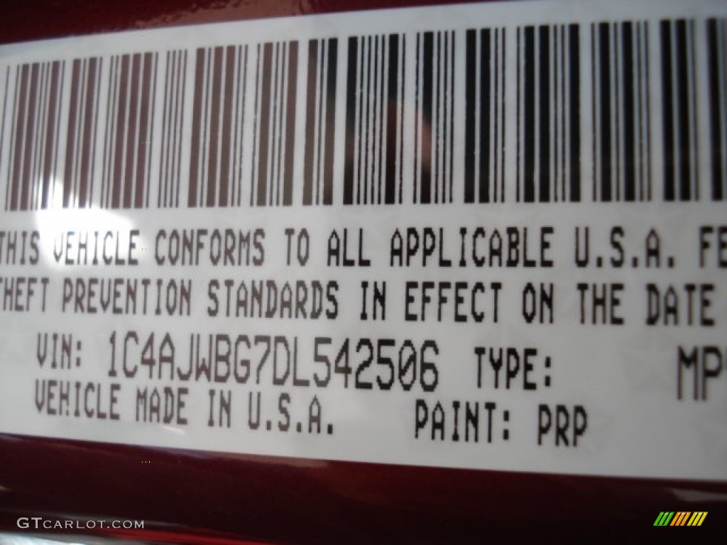 2013 Wrangler Color Code PRP for Deep Cherry Red Crystal Pearl Photo #73257717
