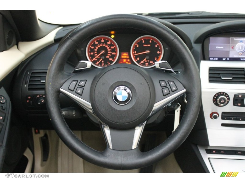 2009 BMW 6 Series 650i Convertible Cream Beige Dakota Leather Steering Wheel Photo #73261314