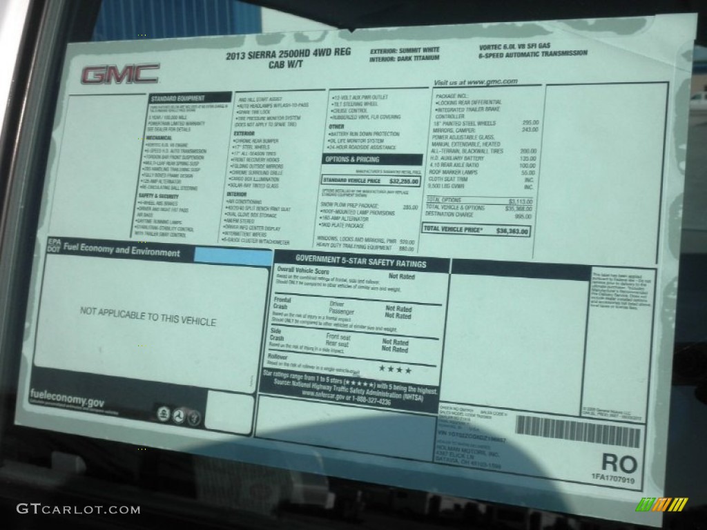 2013 GMC Sierra 2500HD Regular Cab 4x4 Window Sticker Photo #73271436