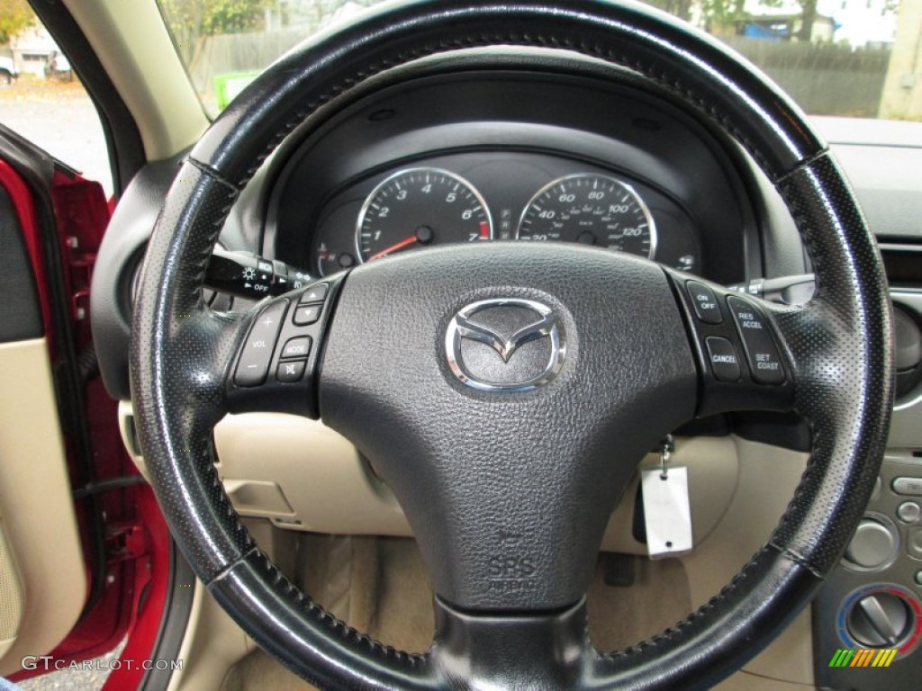 2005 Mazda MAZDA6 i Sport Sedan Beige Steering Wheel Photo #73274045
