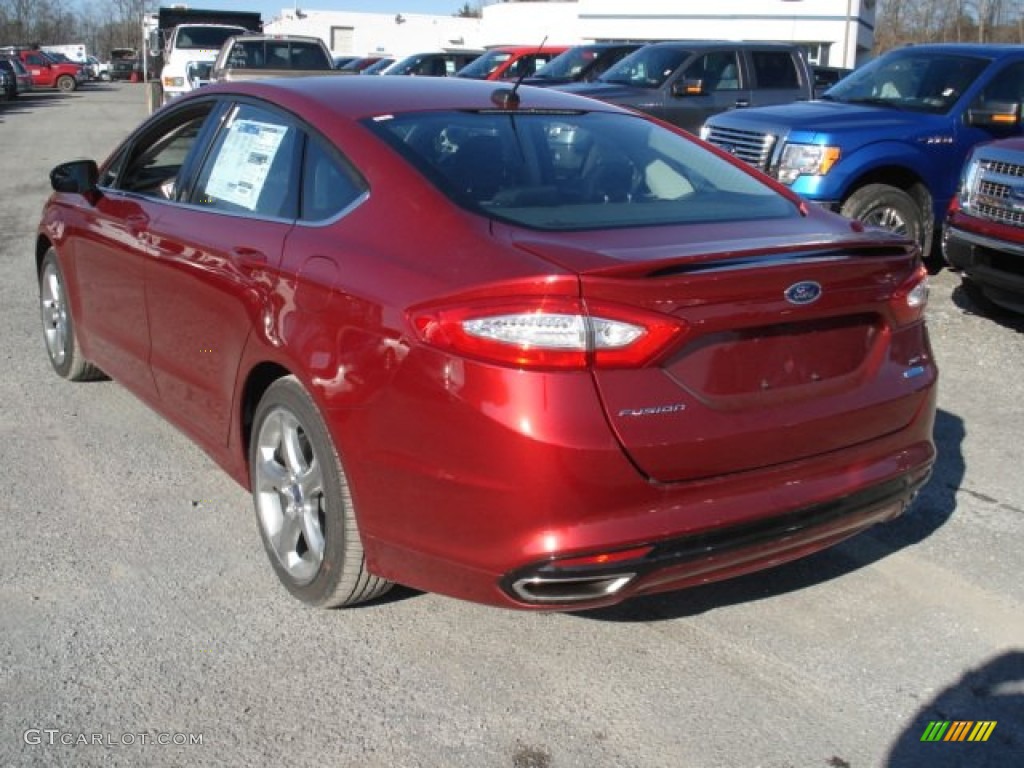 2013 Fusion SE 2.0 EcoBoost - Ruby Red Metallic / SE Appearance Package Charcoal Black/Red Stitching photo #6