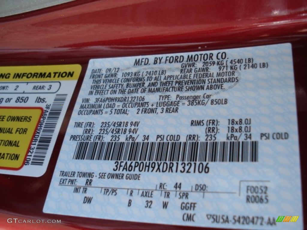 2013 Fusion Color Code RR for Ruby Red Metallic Photo #73276161