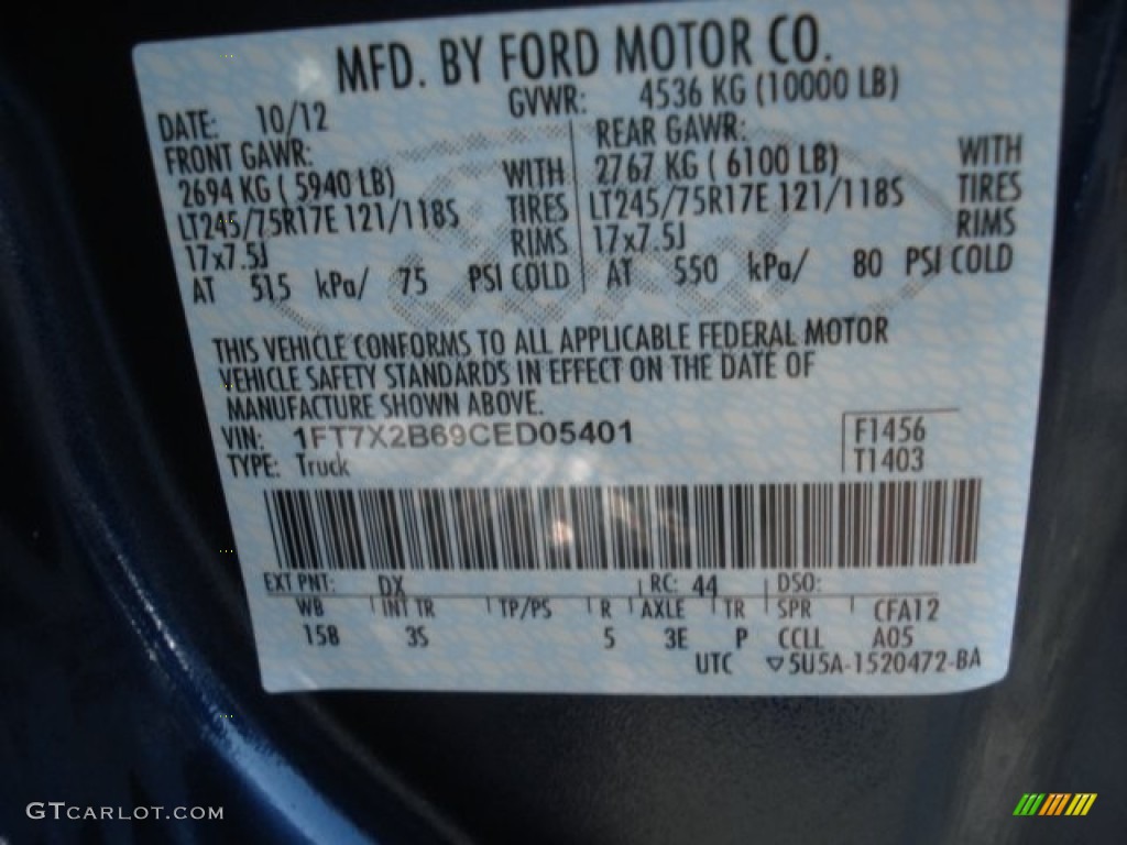 2012 Ford F250 Super Duty XLT SuperCab 4x4 Color Code Photos
