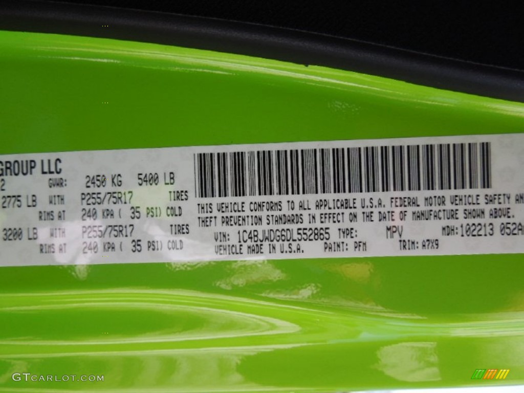 2013 Wrangler Unlimited Color Code PFM for Gecko Green Pearl Photo #73289682