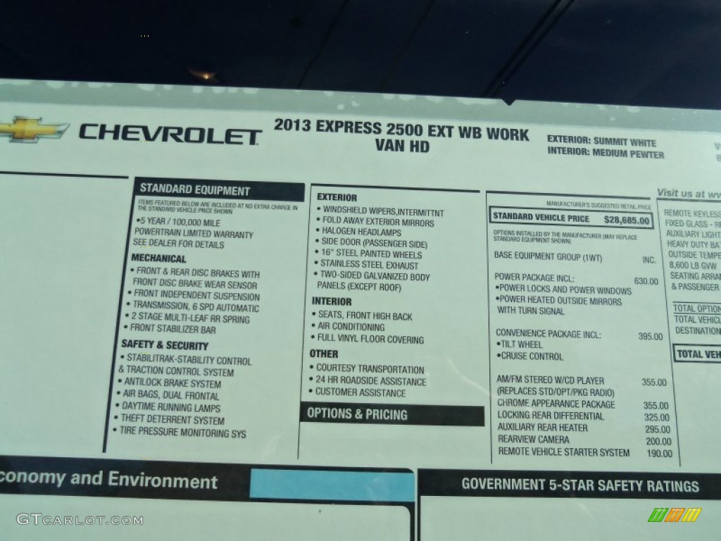 2013 Chevrolet Express 2500 Cargo Van Window Sticker Photo #73293726