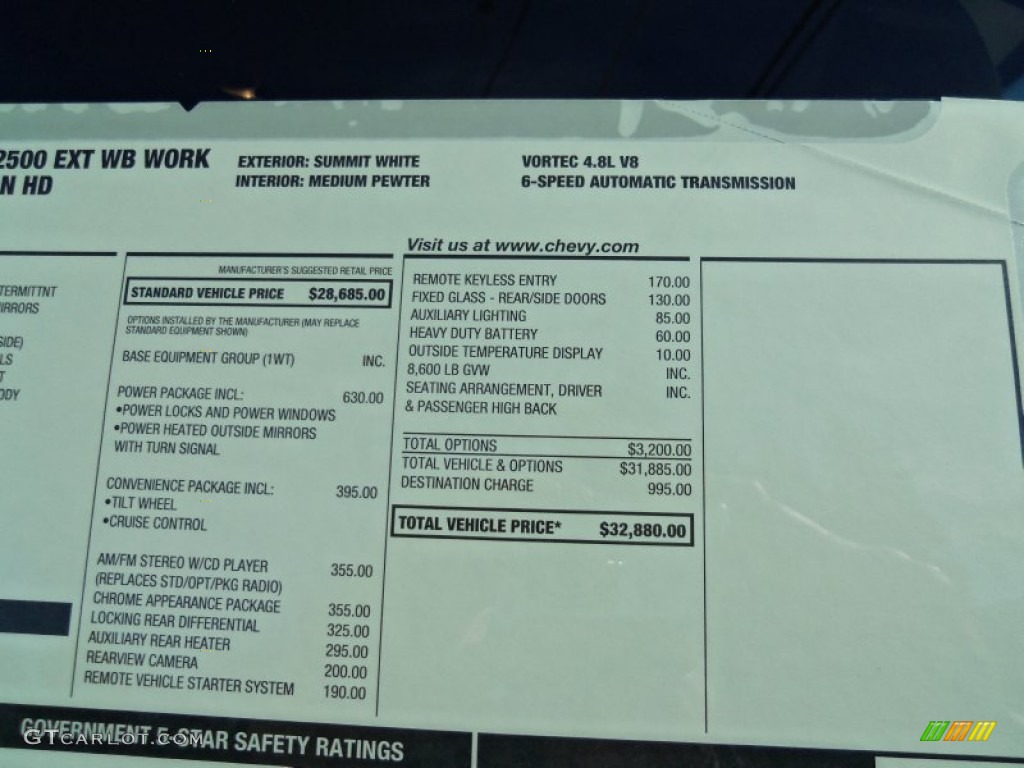 2013 Chevrolet Express 2500 Cargo Van Window Sticker Photo #73293745