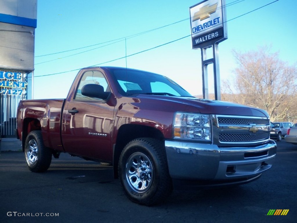 2013 Silverado 1500 Work Truck Regular Cab 4x4 - Deep Ruby Metallic / Dark Titanium photo #3