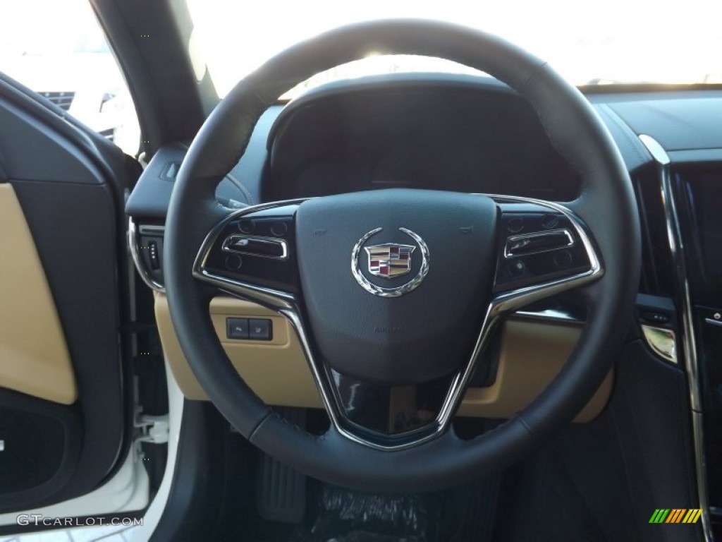 2013 Cadillac ATS 2.5L Luxury Caramel/Jet Black Accents Steering Wheel Photo #73296402