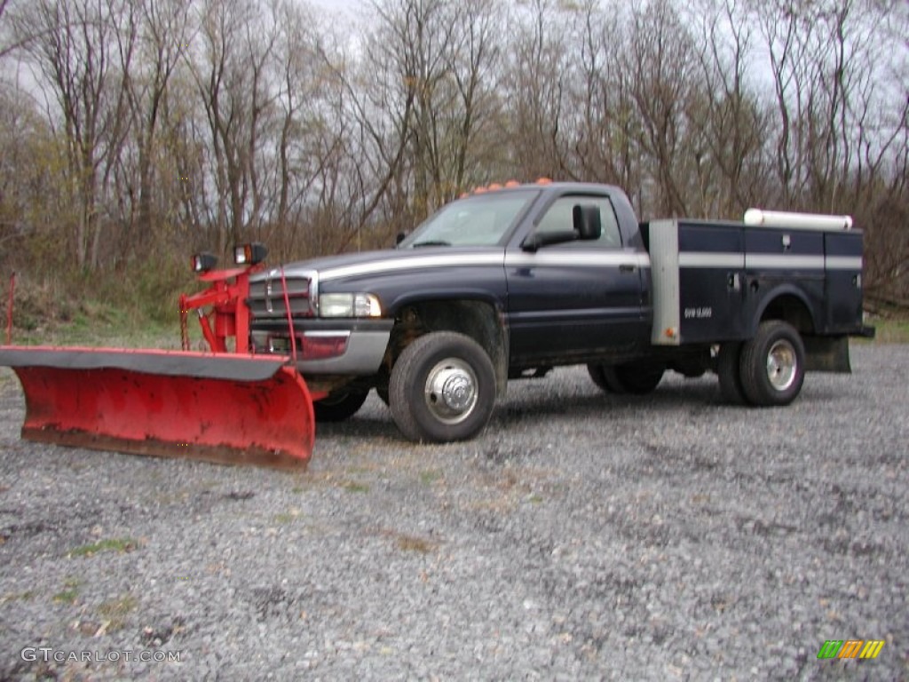2002 Ram 3500 SLT Regular Cab 4x4 Dually Plow Truck - Patriot Blue Metallic / Mist Gray photo #1