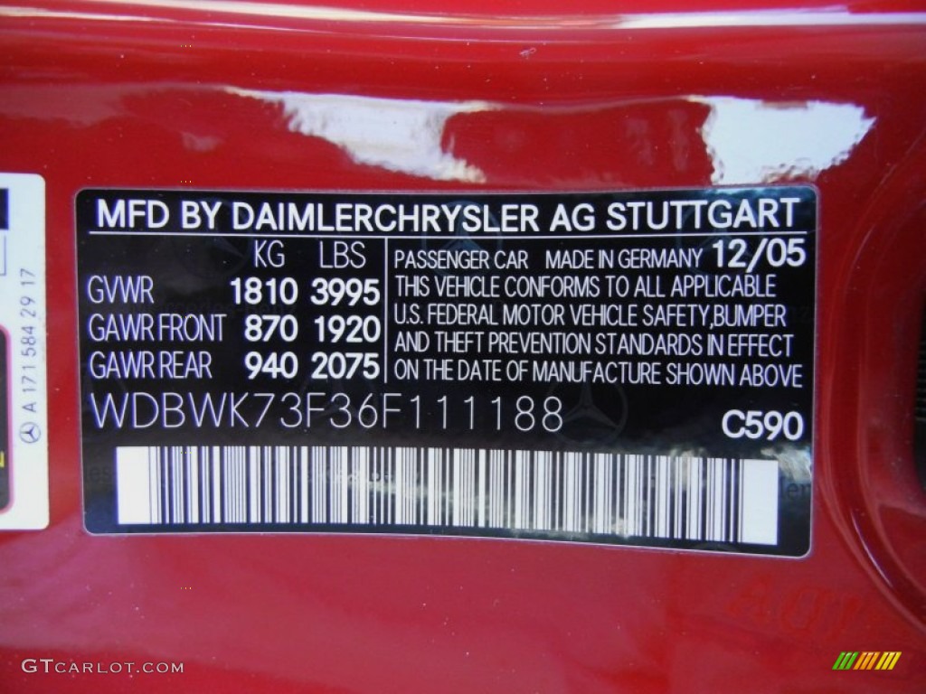 2006 SLK Color Code 590 for Mars Red Photo #73305306