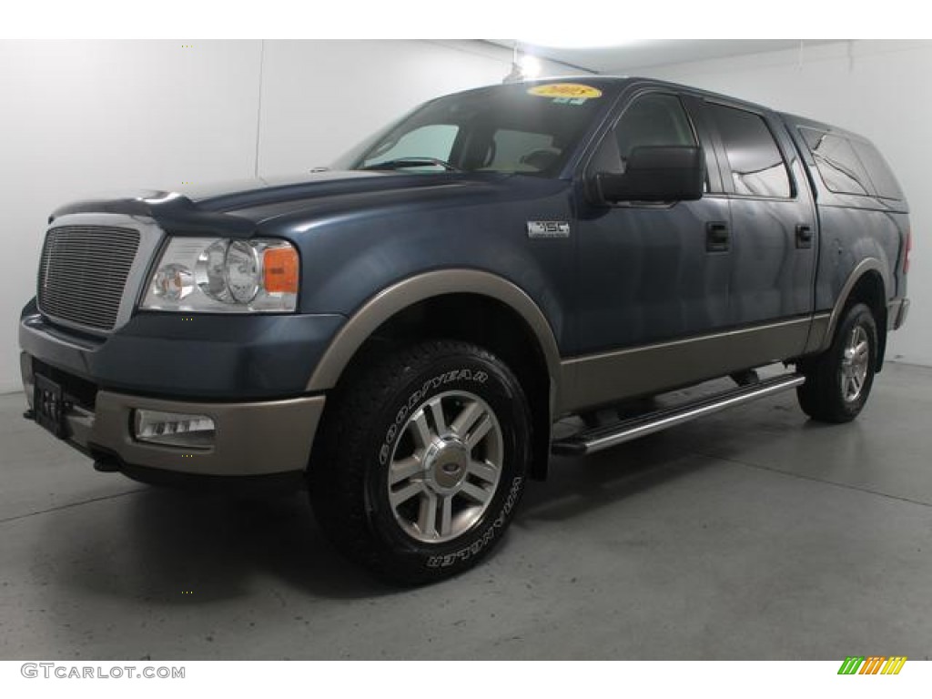 2005 F150 Lariat SuperCrew 4x4 - Medium Wedgewood Blue Metallic / Tan photo #1