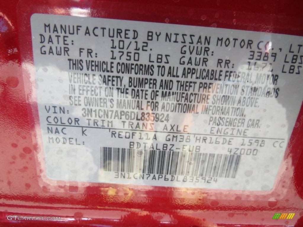 2013 Versa Color Code NAC for Red Brick Photo #73325952
