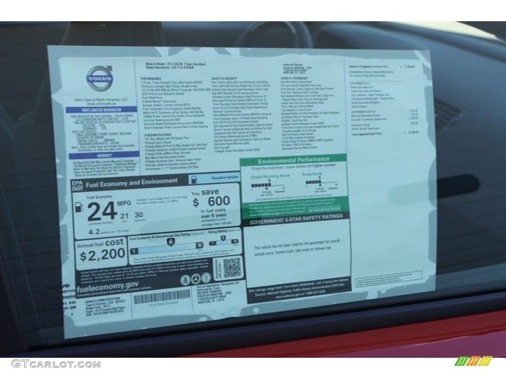 2013 Volvo C30 T5 R-Design Window Sticker Photo #73331832