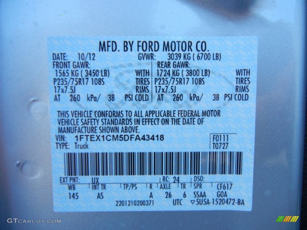 2013 F150 Color Code UX for Ingot Silver Metallic Photo #73351451