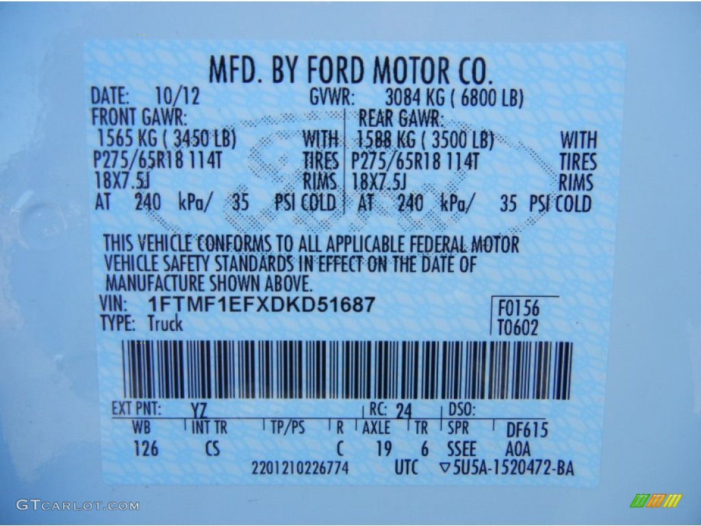 2013 F150 Color Code YZ for Oxford White Photo #73351738