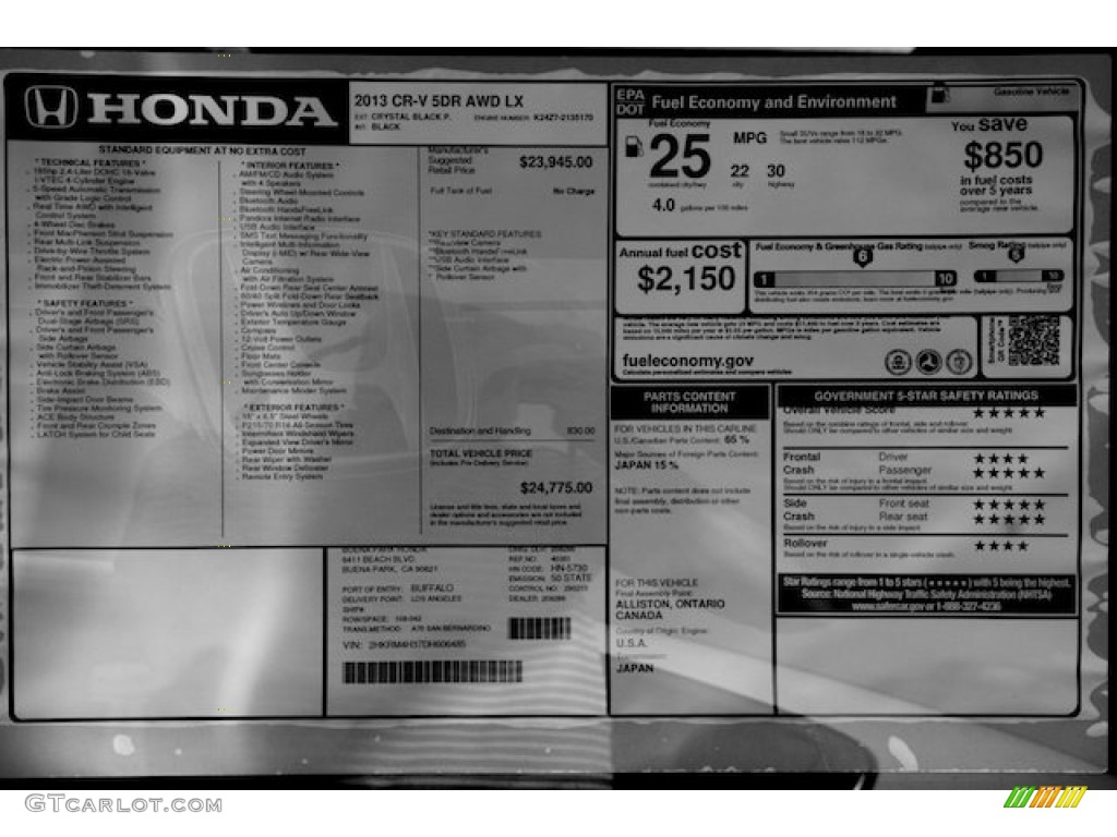 2013 CR-V LX AWD - Crystal Black Pearl / Black photo #20