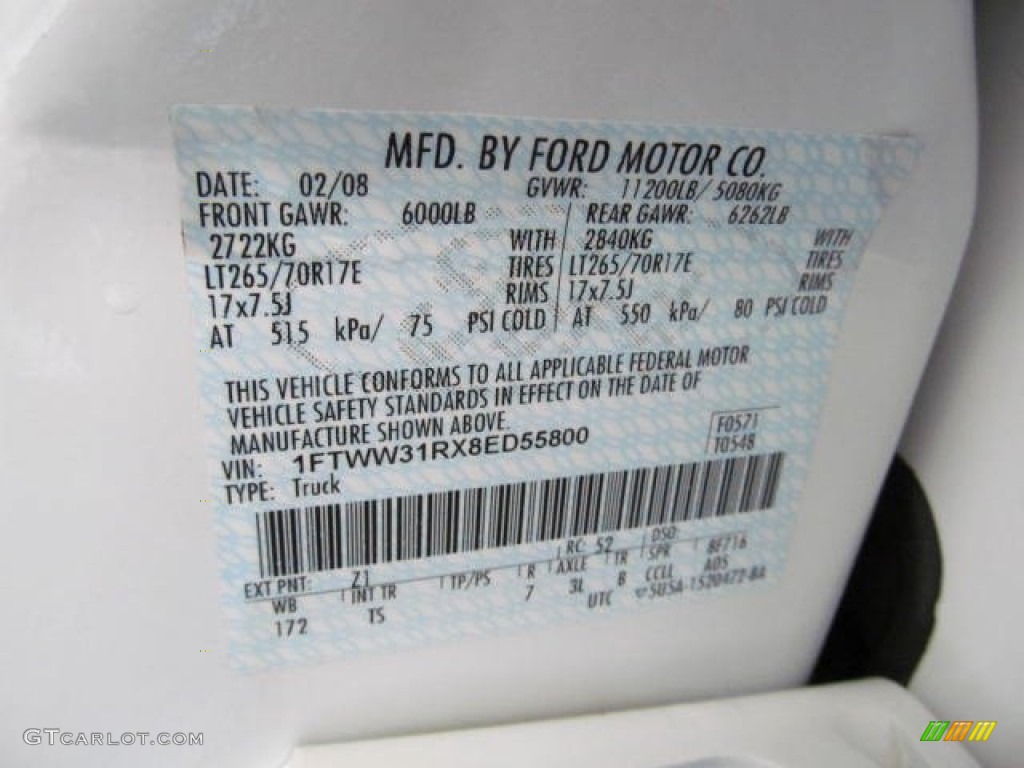 2008 F350 Super Duty Color Code Z1 for Oxford White Photo #73364978