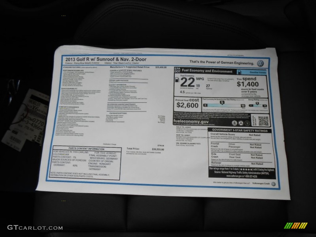 2013 Volkswagen Golf R 2 Door 4Motion Window Sticker Photos