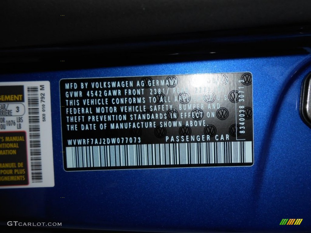 2013 Volkswagen Golf R 2 Door 4Motion Info Tag Photo #73366061