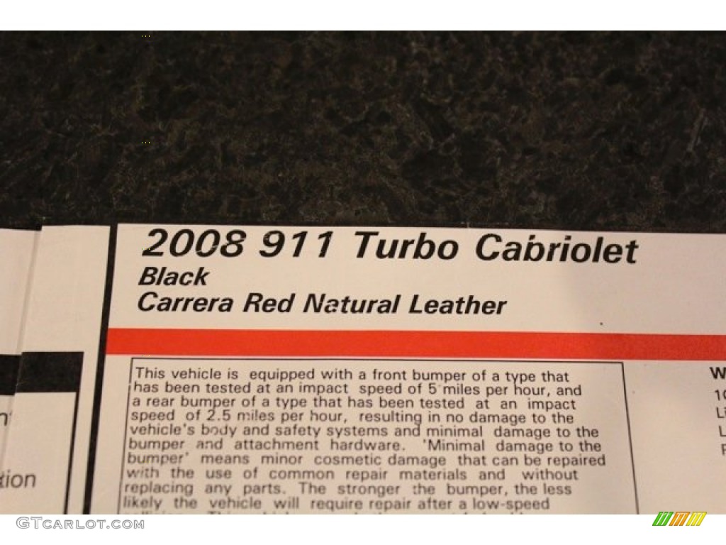 2008 Porsche 911 Turbo Cabriolet Window Sticker Photo #73369859