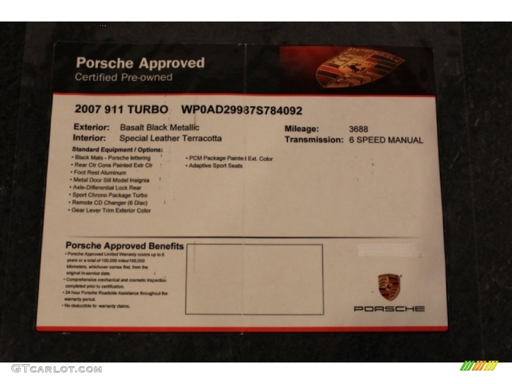 2007 Porsche 911 Turbo Coupe Window Sticker Photo #73371182