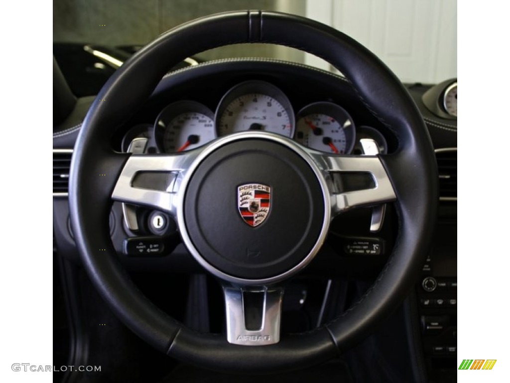 2011 Porsche 911 Turbo S Cabriolet Black/Cream Steering Wheel Photo #73371773