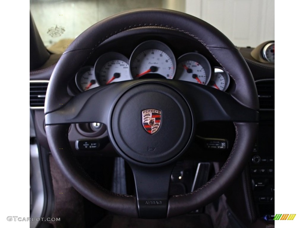 2011 Porsche 911 Turbo Coupe Cocoa Steering Wheel Photo #73372468