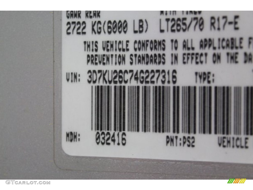 2004 Dodge Ram 2500 SLT Regular Cab 4x4 Color Code Photos