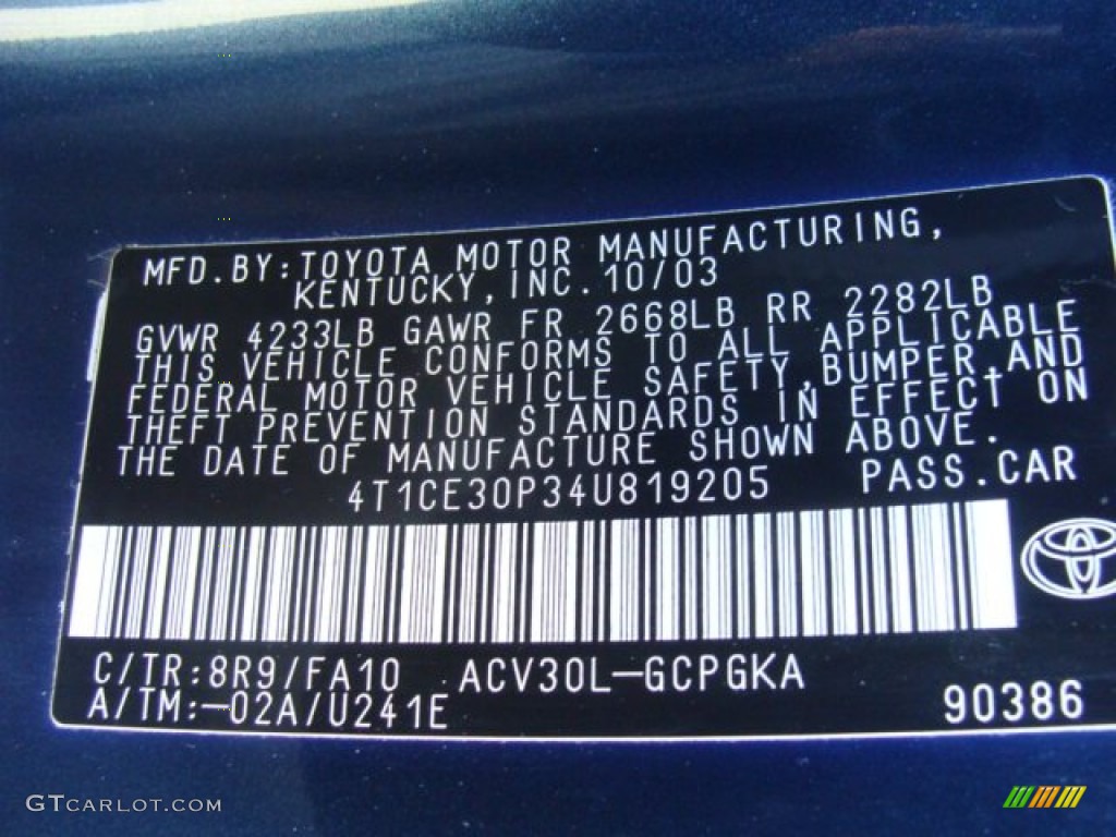 2004 Solara Color Code 8R9 for Oceanus Pearl Photo #73375933