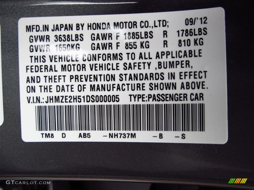 2013 Insight Color Code NH737M for Polished Metal Metallic Photo #73380844