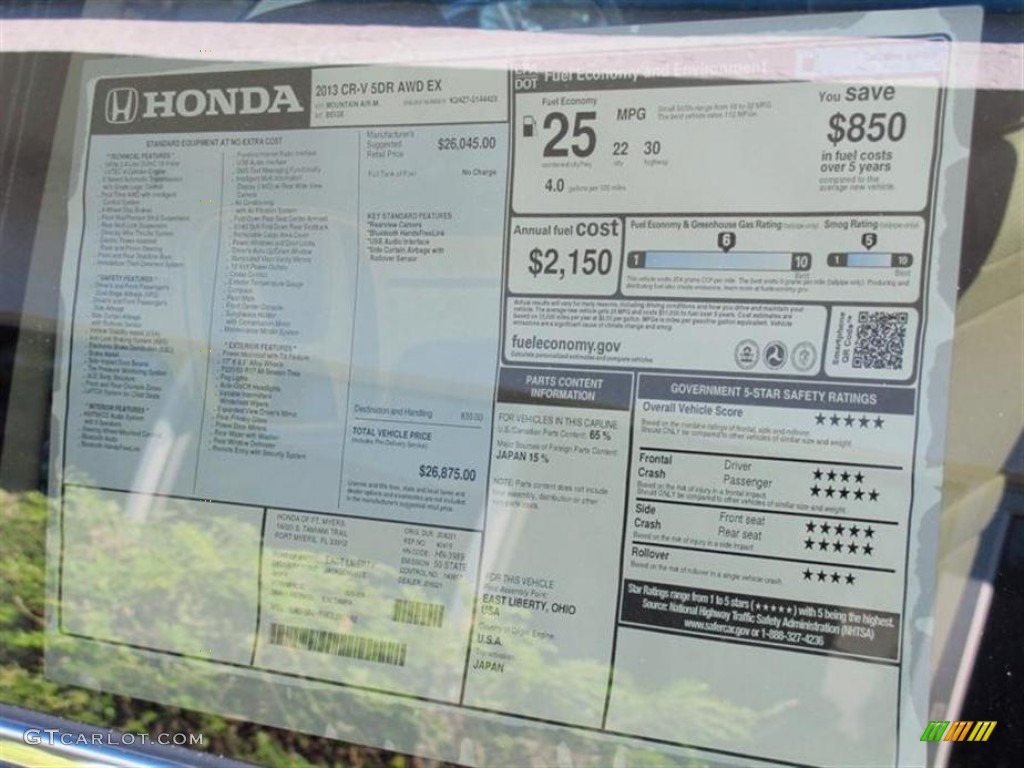 2013 Honda CR-V EX AWD Window Sticker Photo #73381166