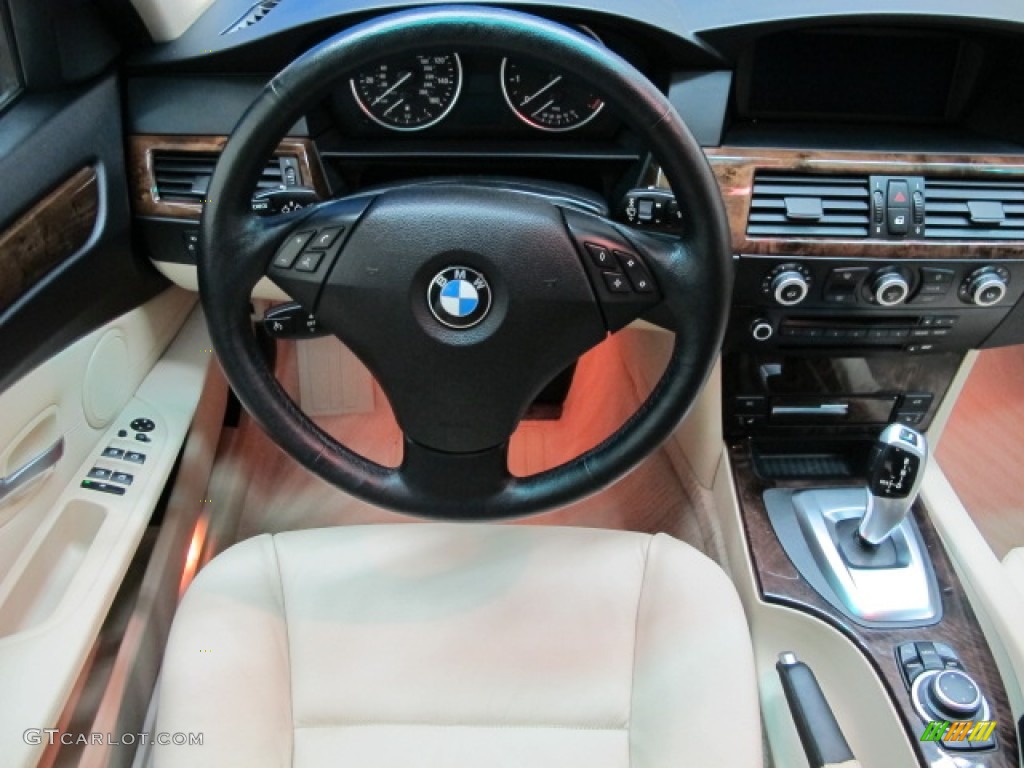 2009 5 Series 535xi Sedan - Monaco Blue Metallic / Cream Beige photo #25