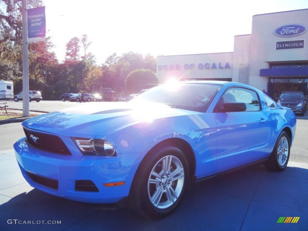 2010 Mustang V6 Coupe - Grabber Blue / Stone photo #1