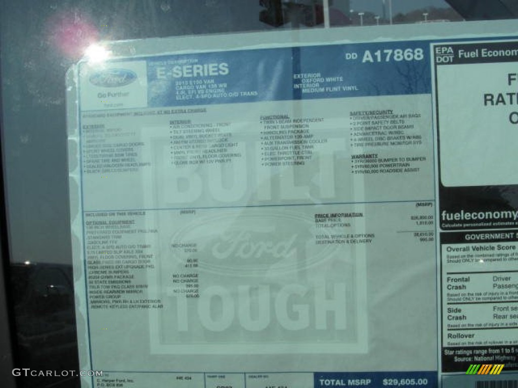 2013 Ford E Series Van E150 Cargo Window Sticker Photo #73392287