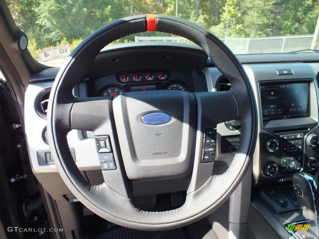 2013 Ford F150 SVT Raptor SuperCrew 4x4 Raptor Black Leather/Cloth Steering Wheel Photo #73393328
