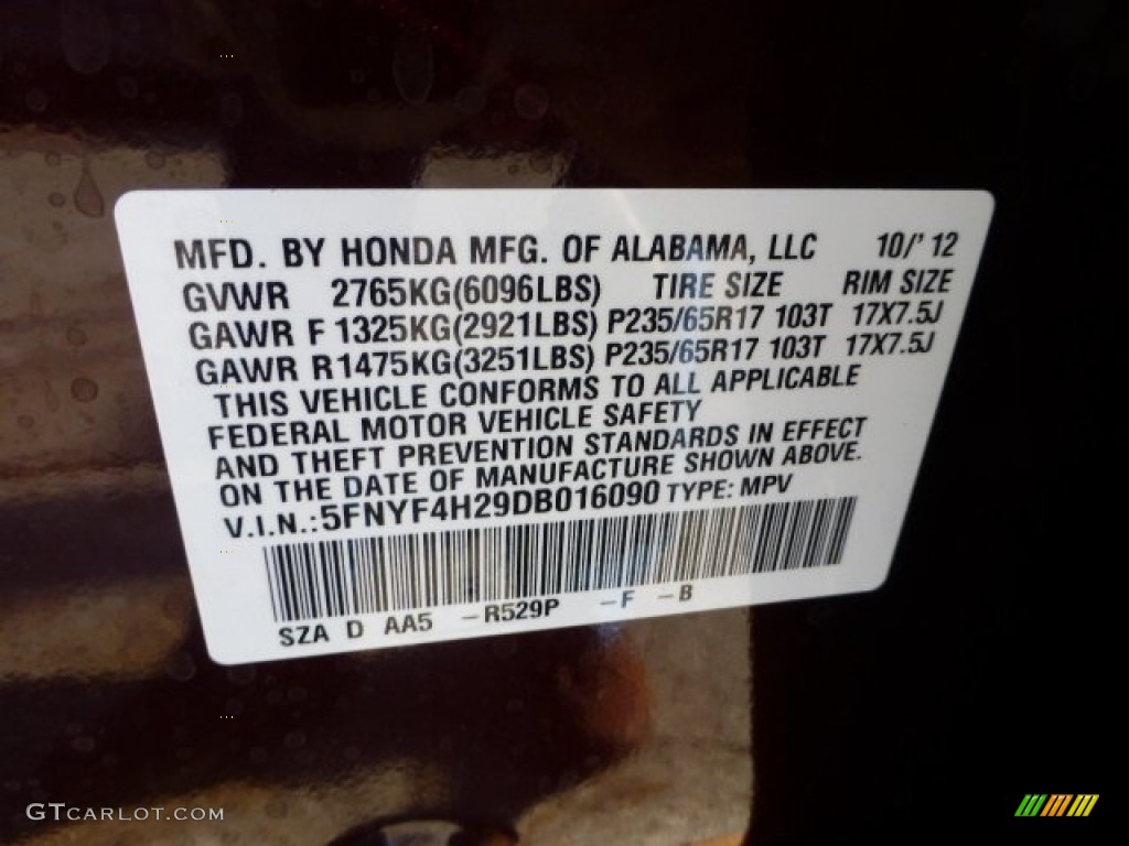 2013 Pilot Color Code R529P for Dark Cherry Pearl Photo #73397837