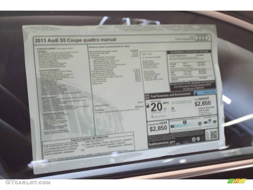 2013 Audi S5 3.0 TFSI quattro Coupe Window Sticker Photo #73406868