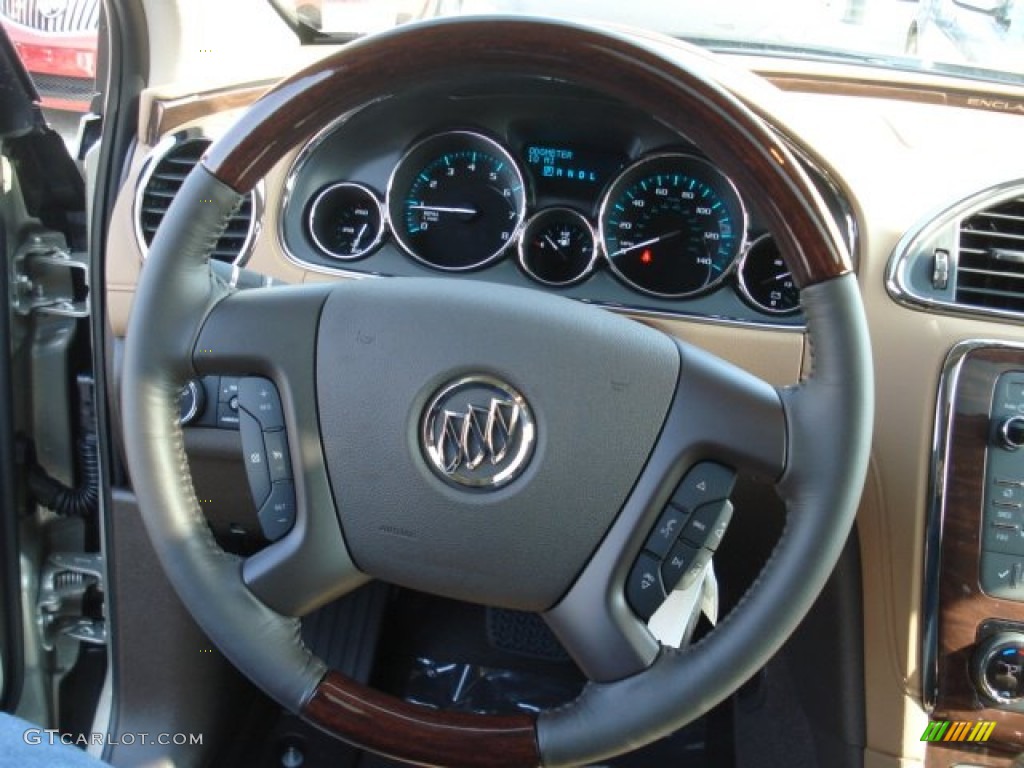 2013 Buick Enclave Leather AWD Choccachino Leather Steering Wheel Photo #73407713
